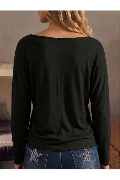 AÇELYA TEKSTİL Long Batwing Sleeve Boat Neck Cotton T-Shirt Oversize "The Most Elegant Expression of Comfort"