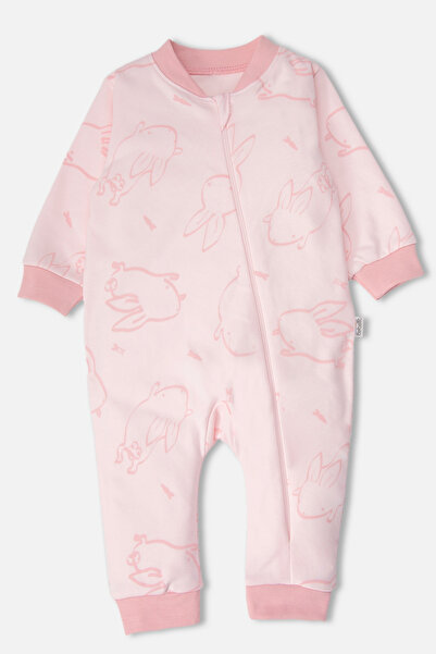Bebetto İNTERLOK PATİKSİZ TULUM (RABBIT AND CARROTS) PEMBE