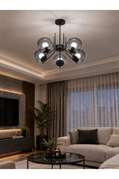 Modavize Aura Modern Tasarımlı 5'lİ Siyah Renkli Füme Camlı Salon, Mutfak, Ot...