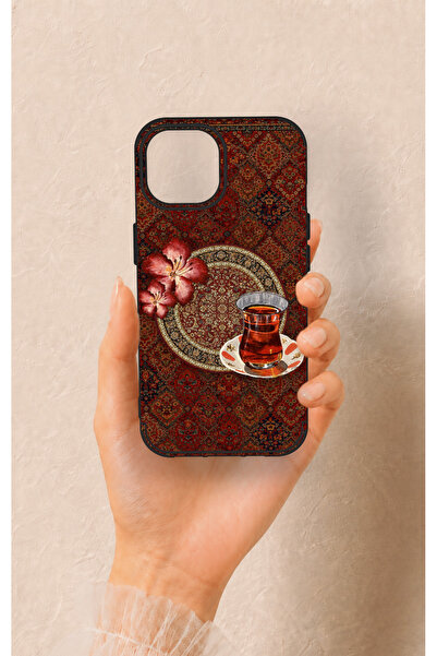 Vip Case iPhone 15 Uyumlu Halı ve Çay Desenli Silikon Kılıf