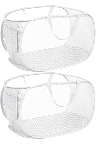 ALMEKAQUZ 2PCS Durable Collapsible Laundry Baskets, Mesh Pop Up Laundry Hampe...
