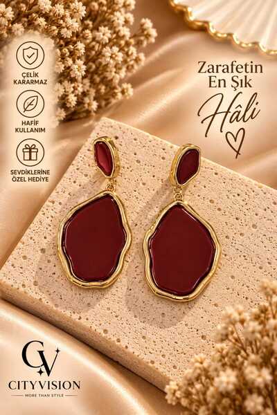 cityvision Damla Model Red Color Stainless Steel Earring Set