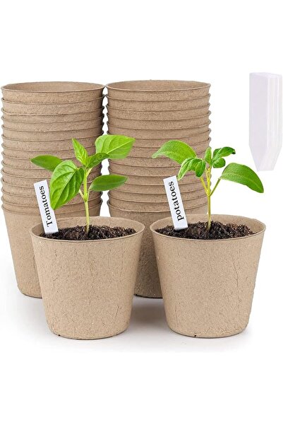 X SPRING Nursery Pot, 6x6 cm Biodegradable Plant Pots with Plastic Labels, 50...