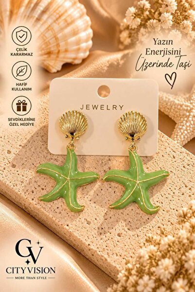 cityvision Starfish Model Green Color Stainless Steel Earring Set