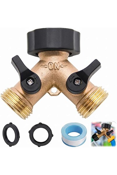 ToolHouse موزع صنبور الحديقة النحاسي من تول هاوس، مقسم خرطوم حديقة ملولب 3/4 ...