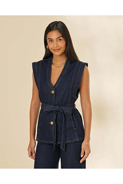 REDTAG Woman Navy Belted Denim Jacket