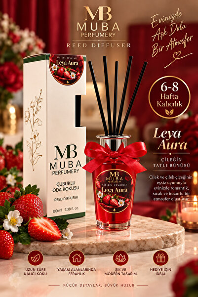 Muba Perfumery Leya Aura Premium Çubuklu Oda Kokusu 100 ml – Çilek ve Çilek Ç...