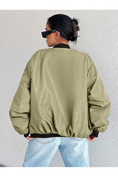 Genel Markalar Kadın Oversize Bomber Mont Fermuarlı Kolej Yaka Günlük Mevsiml...