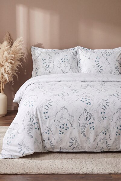 Rivaİstanbul Aqua Blue 100% Cotton Double Duvet Cover Set - 4 Pieces