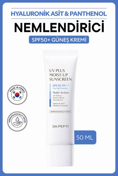 Dr. Pepti UV Plus Moist-Up Sunscreen SPF50+ PA++++ | 10 Tip Hyaluronik Asit Pantenol Seramid İçeren Nemlendirici ve Serinletici Güneş Kremi 50 ml