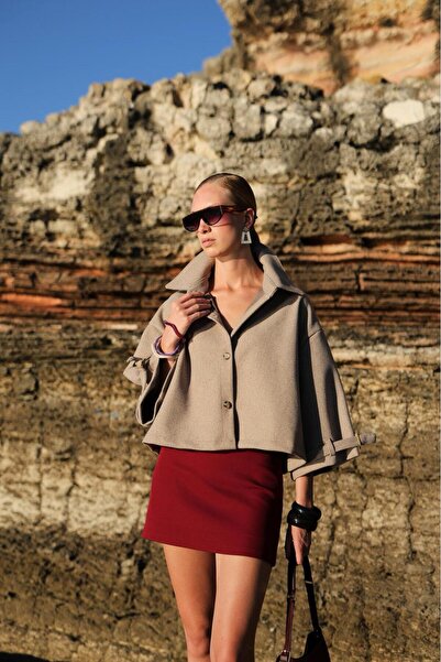 MY GRS Women's Cashmere Poncho Wide Collar Buttoned Oversize Poncho