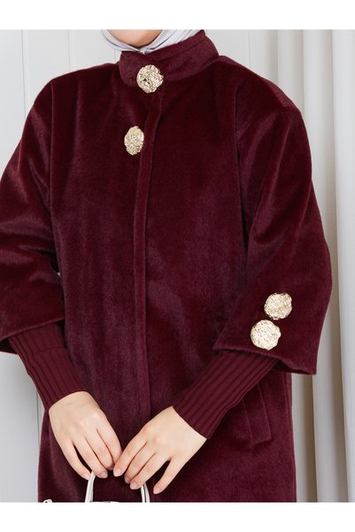 KMKkombin Stylish Coat with Hidden Buttons, Ribbed Sleeves and Fok Fabric by Hakim Yaka