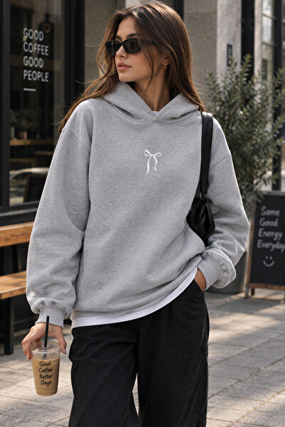 Harmandar Fiyonk Baskılı Kanguru Cepli Kapüşonlu Sweatshirt Hoodie