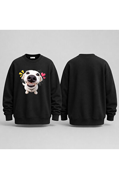 BLITZIST Grinning Dog Humorous Printed 3 Thread Oversize Sweatshirt