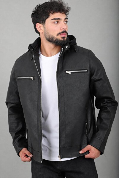 Stilkombin Combed Cotton Hooded Faux Leather Coat Kmd 836_50519