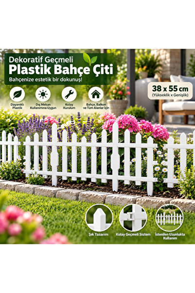 BCT STORE Dekoratif Bahçe Bordür Çiti Kırılmaz Plastik Çit 55 cm Güçlü 3 lü B...