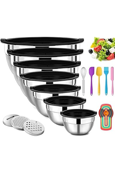 GENERAL YelaJoy 7Pcs Mixing Bowls with Lids Set, Nesting Mixing Bowl, 3 Grate...