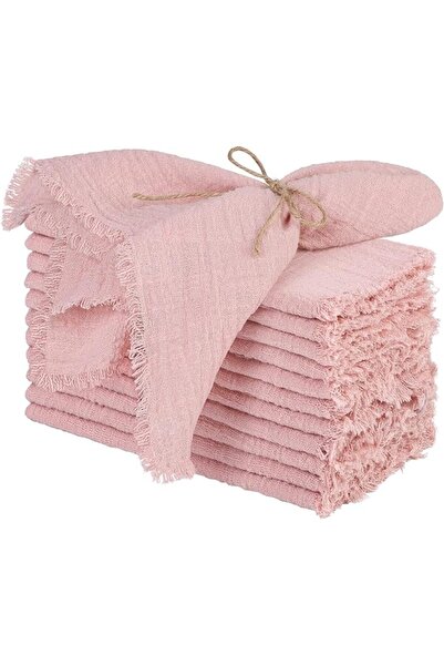AZONEE Cotton Linen Cloth Napkin, 12 Pcs Handmade Cloth Napkin with Fringe, 1...