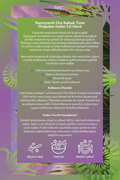 Mim and More Doğal Karnıyarık Otu Tozu – %100 Saf Psyllium Powder 100 g