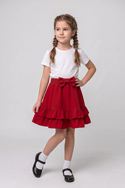nacar çarşı Girl's Red Bowknot Layered Ruffle Skirt April 23 October 29 Show ...