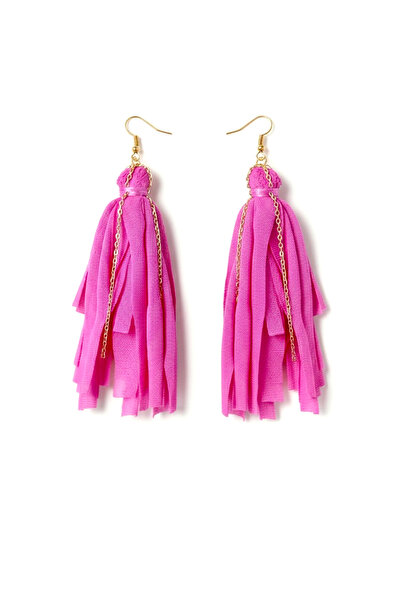 maia Gold Color Chain Earrings – Pink Color Tassel Design