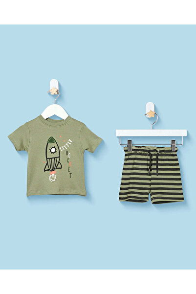 REDTAG Infant Boys Green Printed T-Shirt And Short Pyjama Set