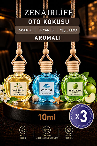 hauswert 3lü Set Oto Araç Kokusu Yasemin - Okyanus - Yeşil Elma Aromalı Araba...