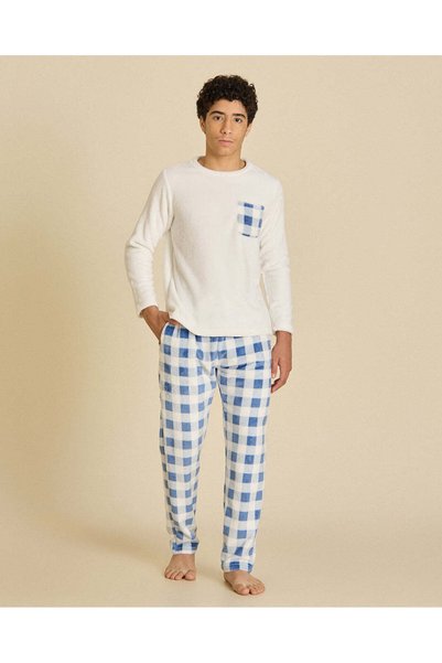 REDTAG Senior Boys White Coral Fleece Night Suit