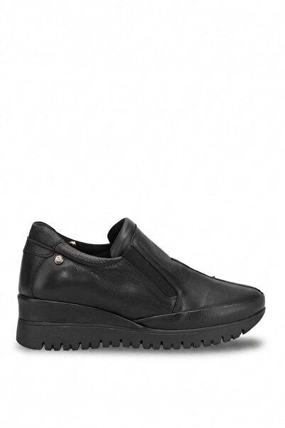 Mammamia D26Ka-3350 Women's Genuine Leather Wedge Heel Shoes Black