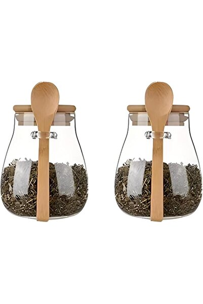 Yelajoy 2-Piece 350ml Clear Glass Jar Storage Container Set with Bamboo Lids ...