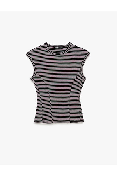 Koton Slim Fit Cotton Ribbed Crew Neck Sleeveless Striped T-Shirt