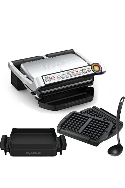 TEFAL OptiGrill+ elektrikli kontaklı ızgara + XA7238 waffle plakaları, kepçe ...