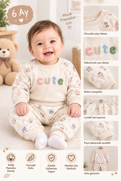 tinymini.co KIZ BEBEK CUTE BASKILI 2'Lİ TAKIM