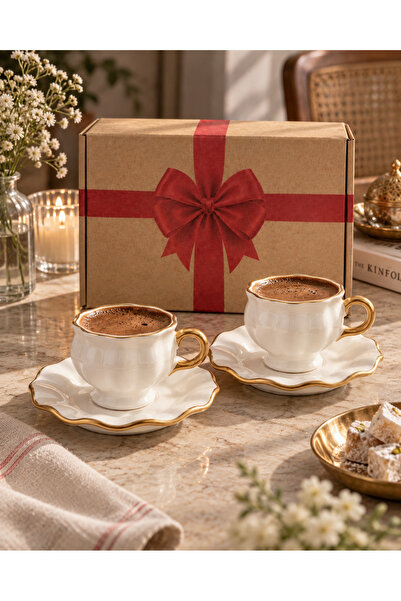 Yumuk Shop Kanvas 2 Kişilik Fold Özel Kutulu Gold Detaylı Kahve Fincanı Takım...