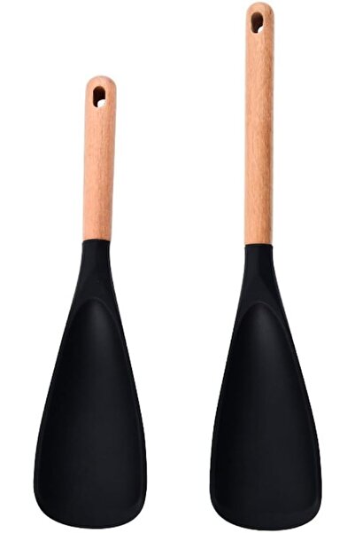 Yelajoy 2 PCS Cooking Spoon,Black Nonstick Spatula Serving Set