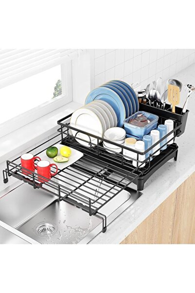 GENERAL Large Dish Drying Rack, Expandable Dishwashing Rack with Utensil Hold...