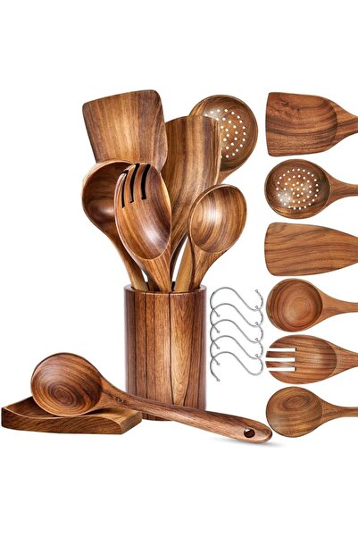 GENERAL Wooden Utensil Set 8 Pcs, Natural Teak Wooden Spoons for Cooking – No...