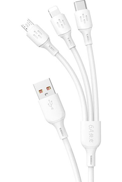 DUDAO L8A Κανονικό Καλώδιο USB σε Lightning, Type-C, micro USB 6A Λευκό 1.2μ