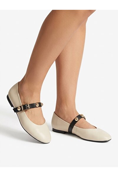 FİNTAS Ayağınıza Gelen Moda Women's Beige Ballerinas with Gold Buckle Detail,...