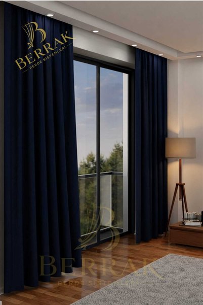 Generic Brand Navy Blue Extrafoam Stitched Blackout Karatma Background Curtain, Lightproof Ready-To-Use Single Panel Buttons Sewn Sunshade Curtain