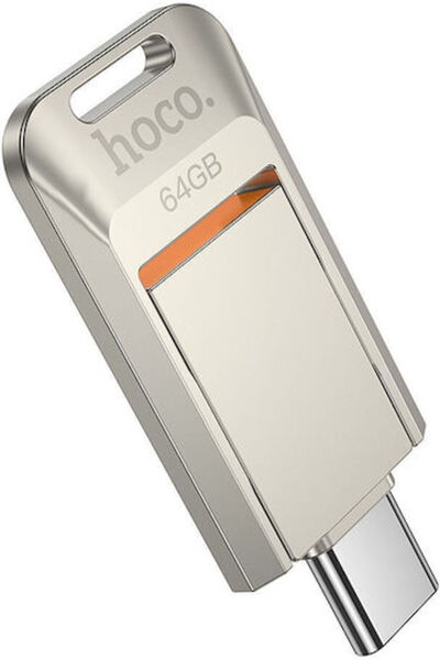 Hoco Στικάκι USB 64GB USB 2.0 με σύνδεση USB-C, Ασημί