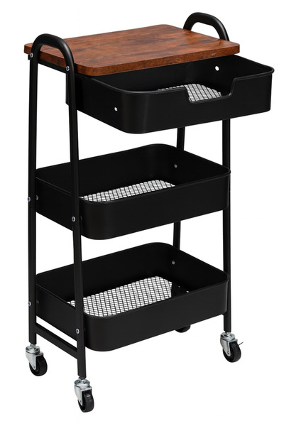 RAF ÜNİTESİ TEKERLEKLİ METAL 3 KATLI 495G SİYAH (ÇEKMECELİ)