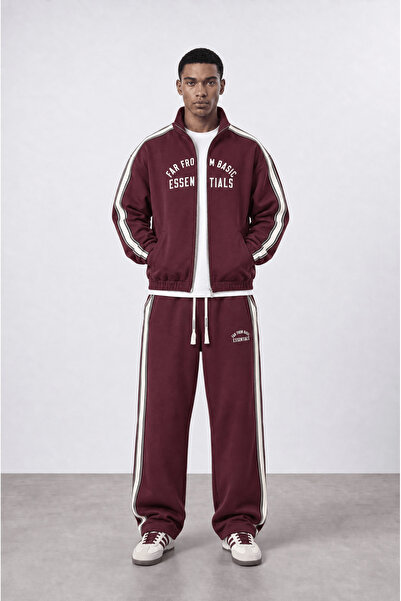Respire Men's Essentials Stripe Detailed Doubleface Tracksuit Set Claret Red