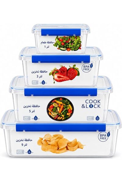 Generic Stackable Food Storage Container 4 Pack Large Sizes (9,5,3,1 Litre) A...