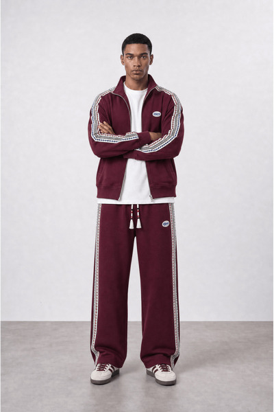 Respire Men's Winner Stripe Detailed Doubleface Tracksuit Set Claret Red