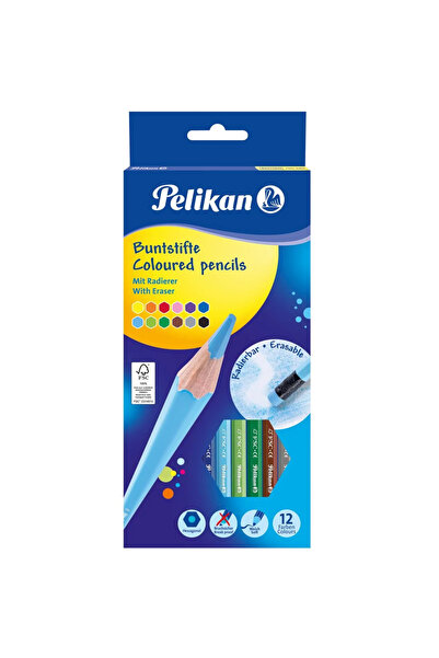 Pelikan Dry Crayons with Erasers 12 Colors