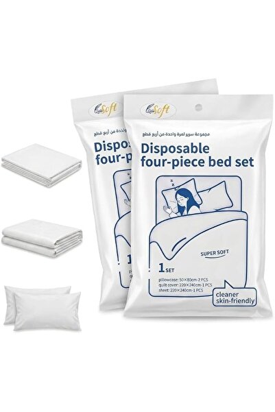 GENERAL Disposable Bed Set 2 Sets (8 Pieces) | Sheet + Duvet Cover + 2 Pillow...