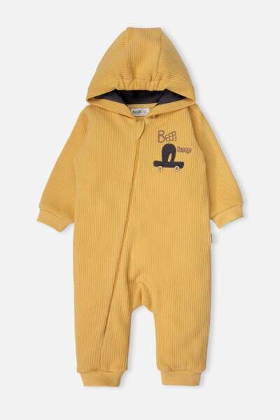 Bebetto Selani̇k Hooded Jumpsuit Without Booties (Crazy Car) Mustard