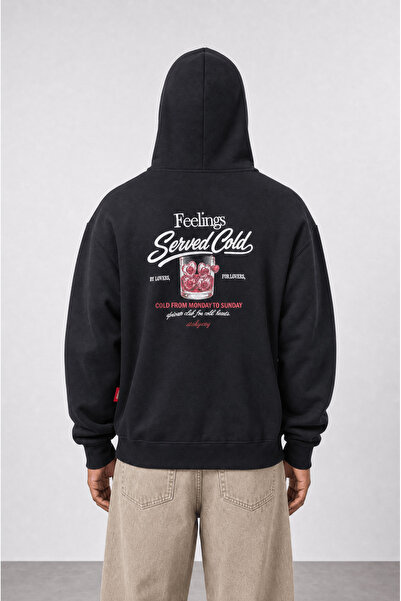 Respire Men's Served Cold Printed Oversize Hoodie Black