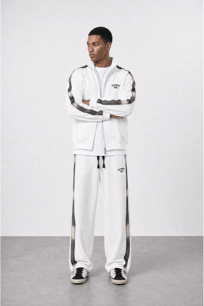 Respire Men's Champs Stripe Detailed Doubleface Tracksuit Set Ecru